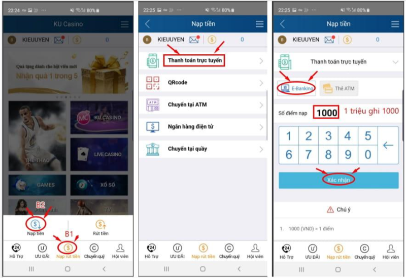 Các phương thức nạp tiền Kubet